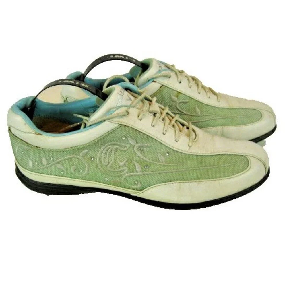 Womens Shabby Chic Callaway Golf Shoes White/Blue Embroidery Rhinestones Sz 7